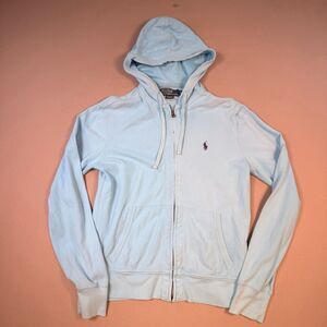 Polo Ralph Lauren Hoodie Womens S Light Blue Purple Pony Full Zip Y2K